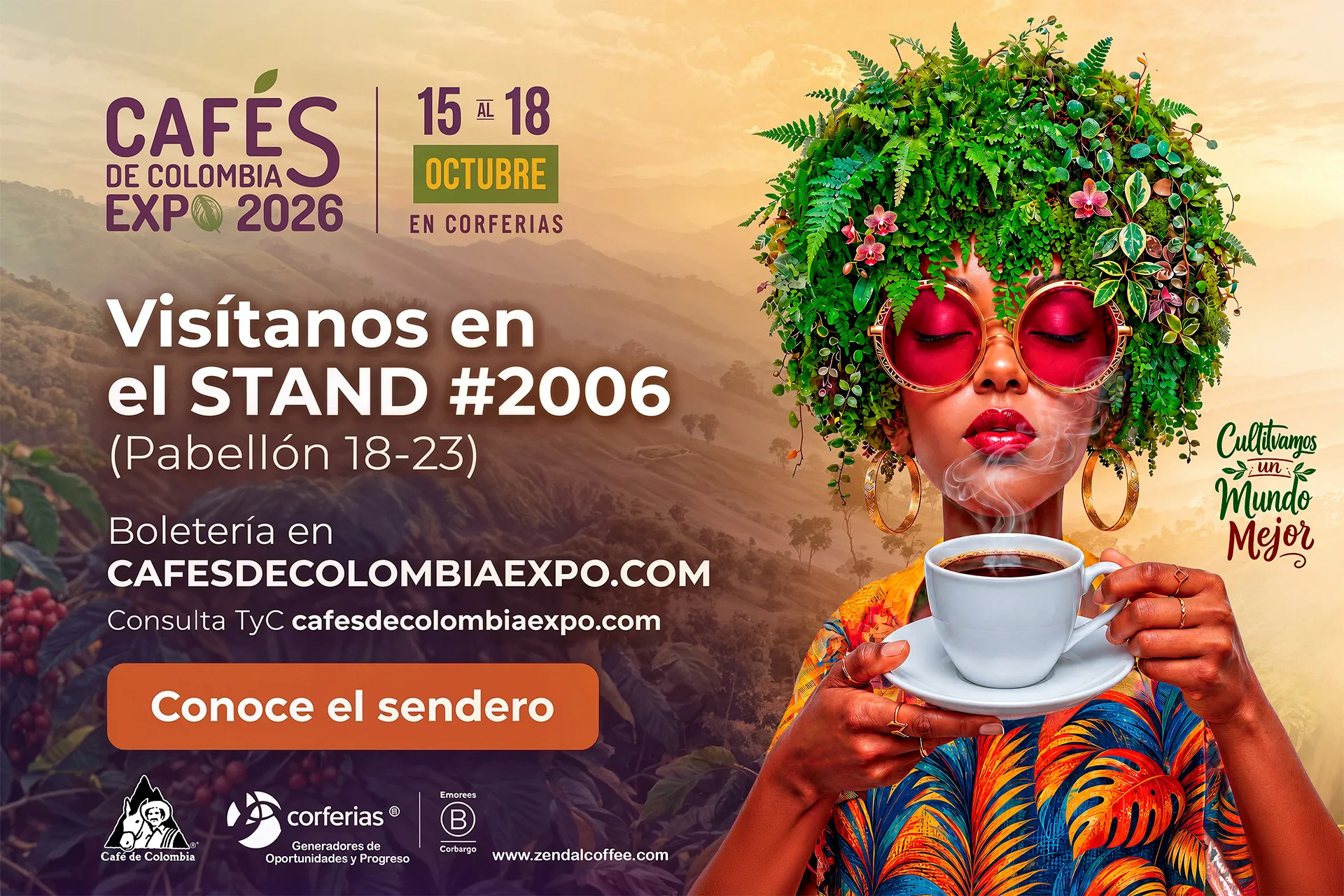 Zendal Coffee en Cafés de Colombia Expo 2026 — 15 al 18 de octubre, Corferias, stand 2006, pabellón 18-23